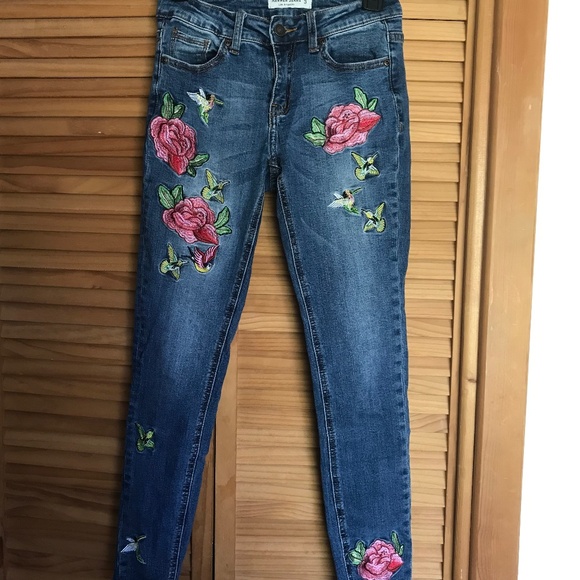 Hammer Denim - Flower and hummingbird cropped jeans
